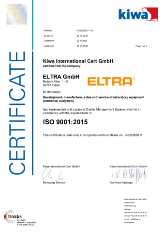 ELTRA ISO 9001:2015 Certificate