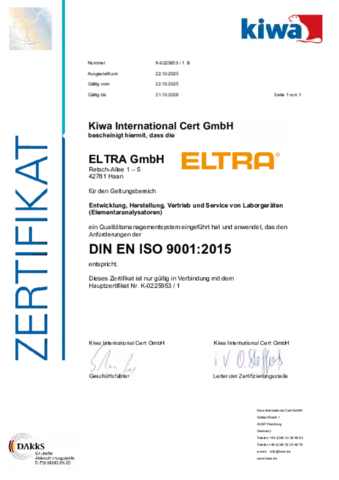 ELTRA ISO 9001:2015 Zertifikat