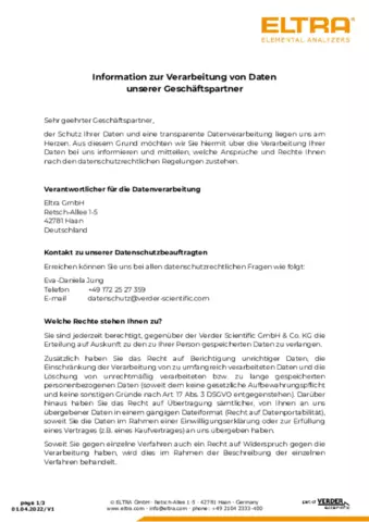 Information zur Verarbeitung von Daten unserer Geschäftspartner